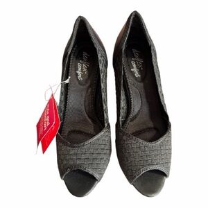 Dexter Comfort Josie Stretch Heel Black Weave Peep-Toe Pumps Size 6